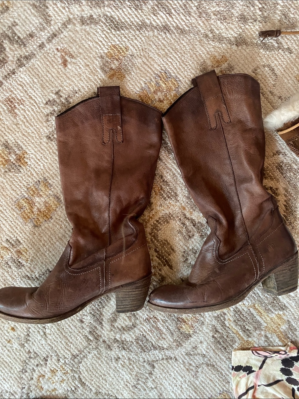 Classic Brown Leather Mid-Calf Heeled Boots